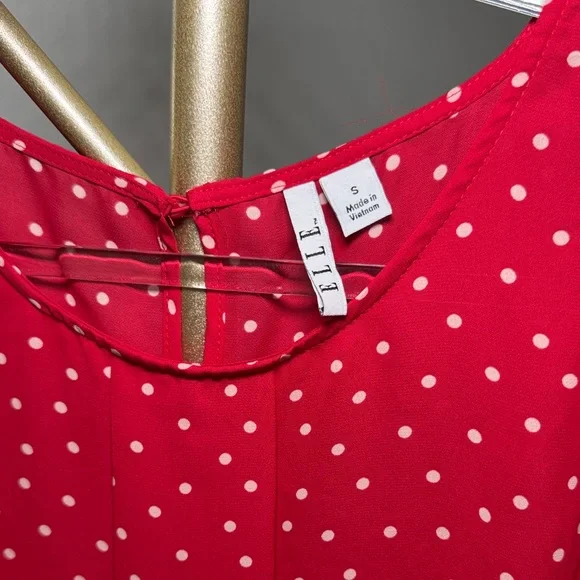 Elle polyester kinda sheer Red Blouse with White Polka Dots - Picture 2 of 7